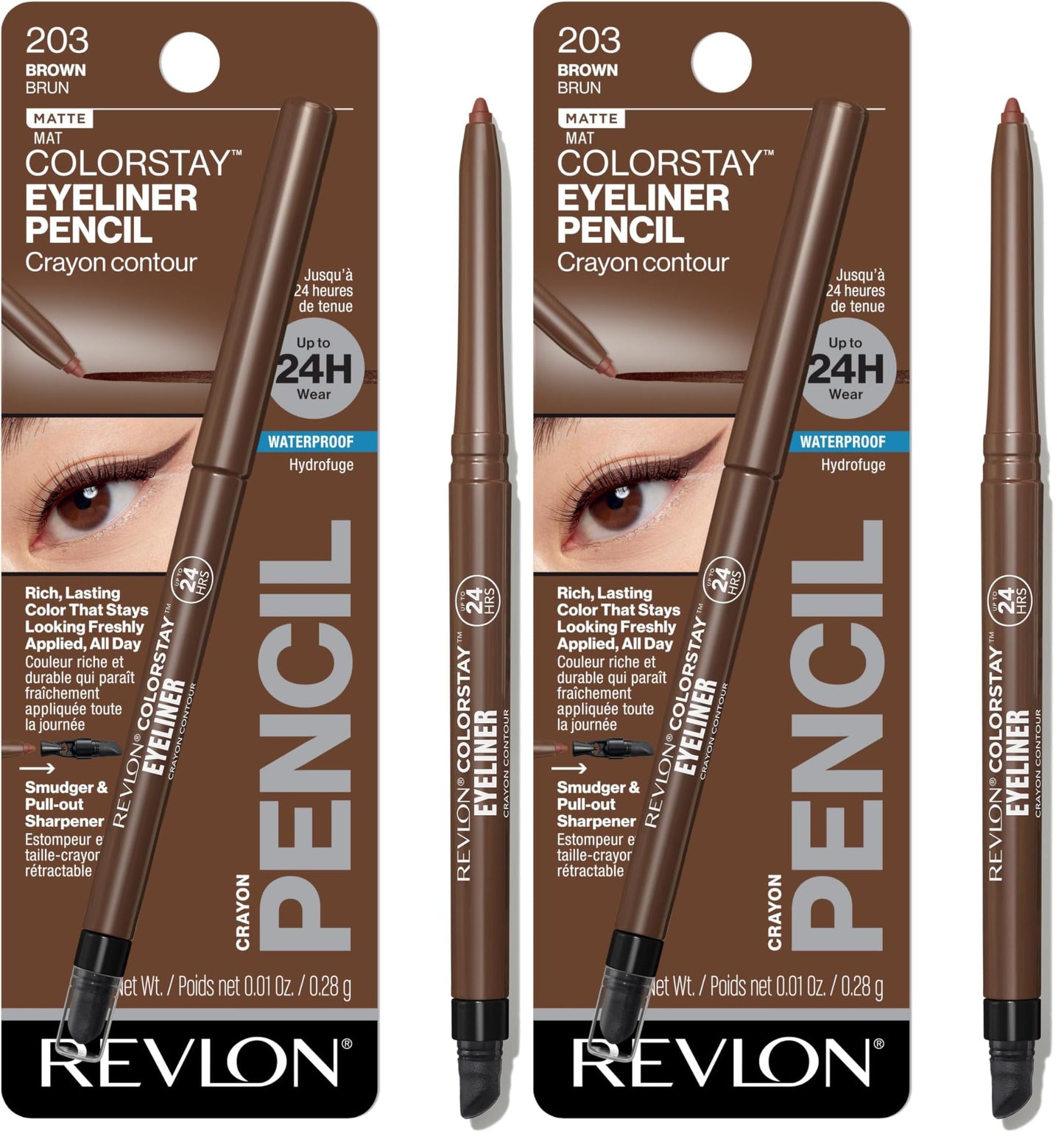 HOTRevlon ColorStay Pencil Waterproof Eyeliner, Smudge-Proof, Eye Makeup with Built-In Sharpener, Long-Lasting, Matte Finish, 201 Black, 2 pack