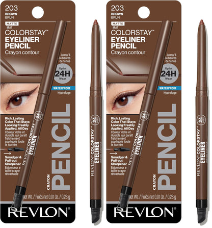 HOTRevlon ColorStay Pencil Waterproof Eyeliner, Smudge-Proof, Eye Makeup with Built-In Sharpener, Long-Lasting, Matte Finish, 201 Black, 2 pack