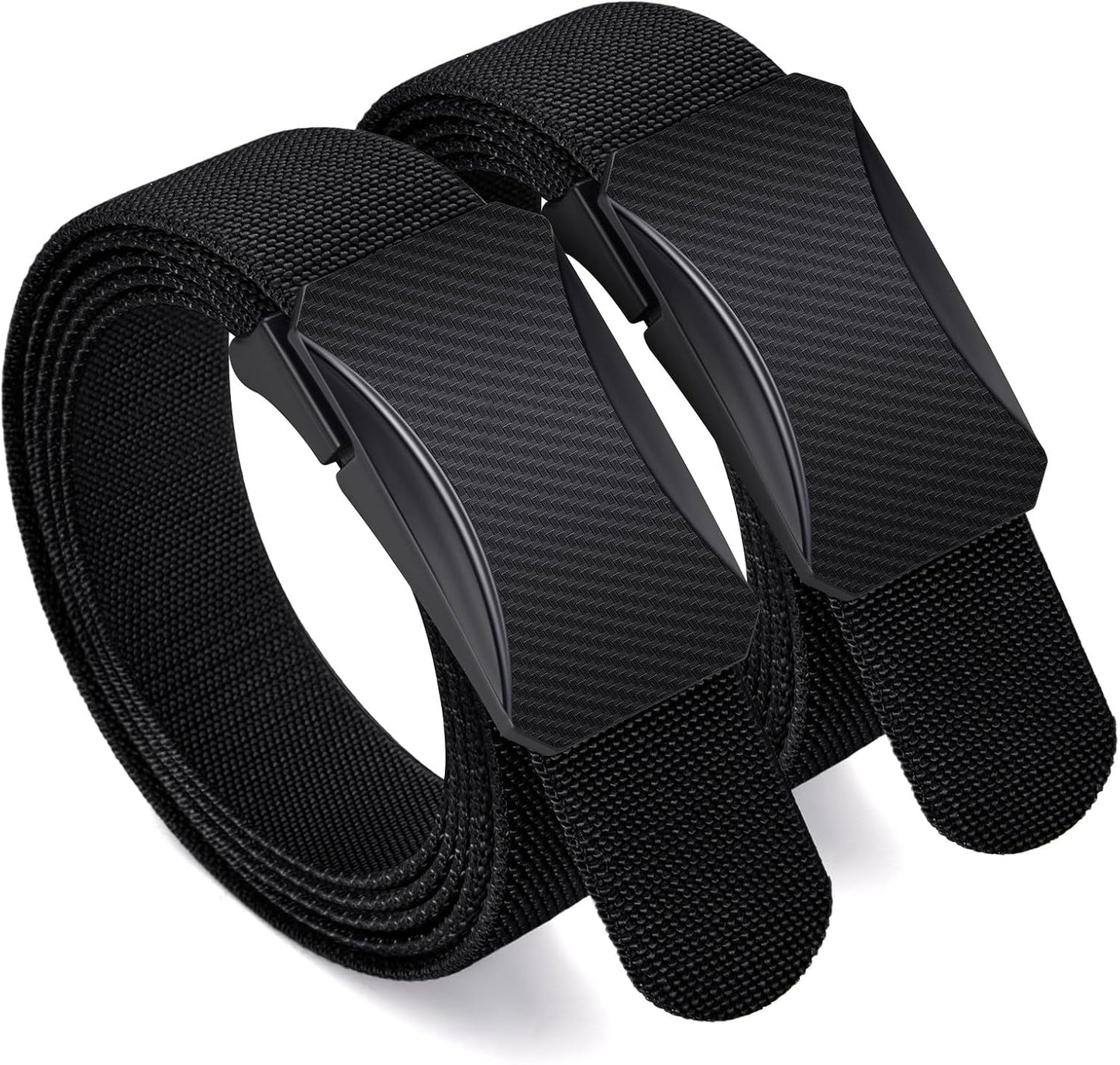 HOT2-Pack TSA Non-Metal Belt for Men, 1.38" Stretch Nylon Ratchet Belt, Trim to Fit, Airport Friendly, Black