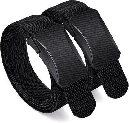 HOT2-Pack TSA Non-Metal Belt for Men, 1.38" Stretch Nylon Ratchet Belt, Trim to Fit, Airport Friendly, Black