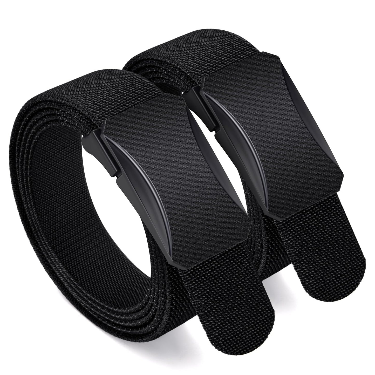 HOT2-Pack TSA Non-Metal Belt for Men, 1.38" Stretch Nylon Ratchet Belt, Trim to Fit, Airport Friendly, Black
