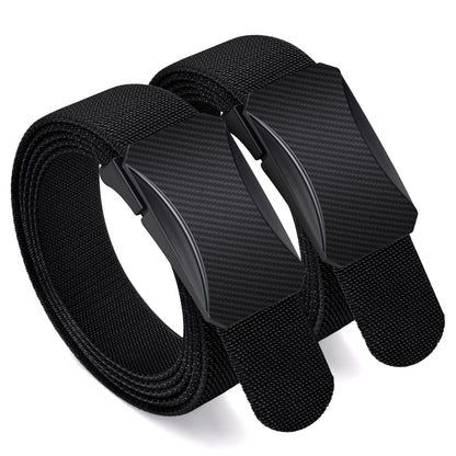 HOT2-Pack TSA Non-Metal Belt for Men, 1.38" Stretch Nylon Ratchet Belt, Trim to Fit, Airport Friendly, Black