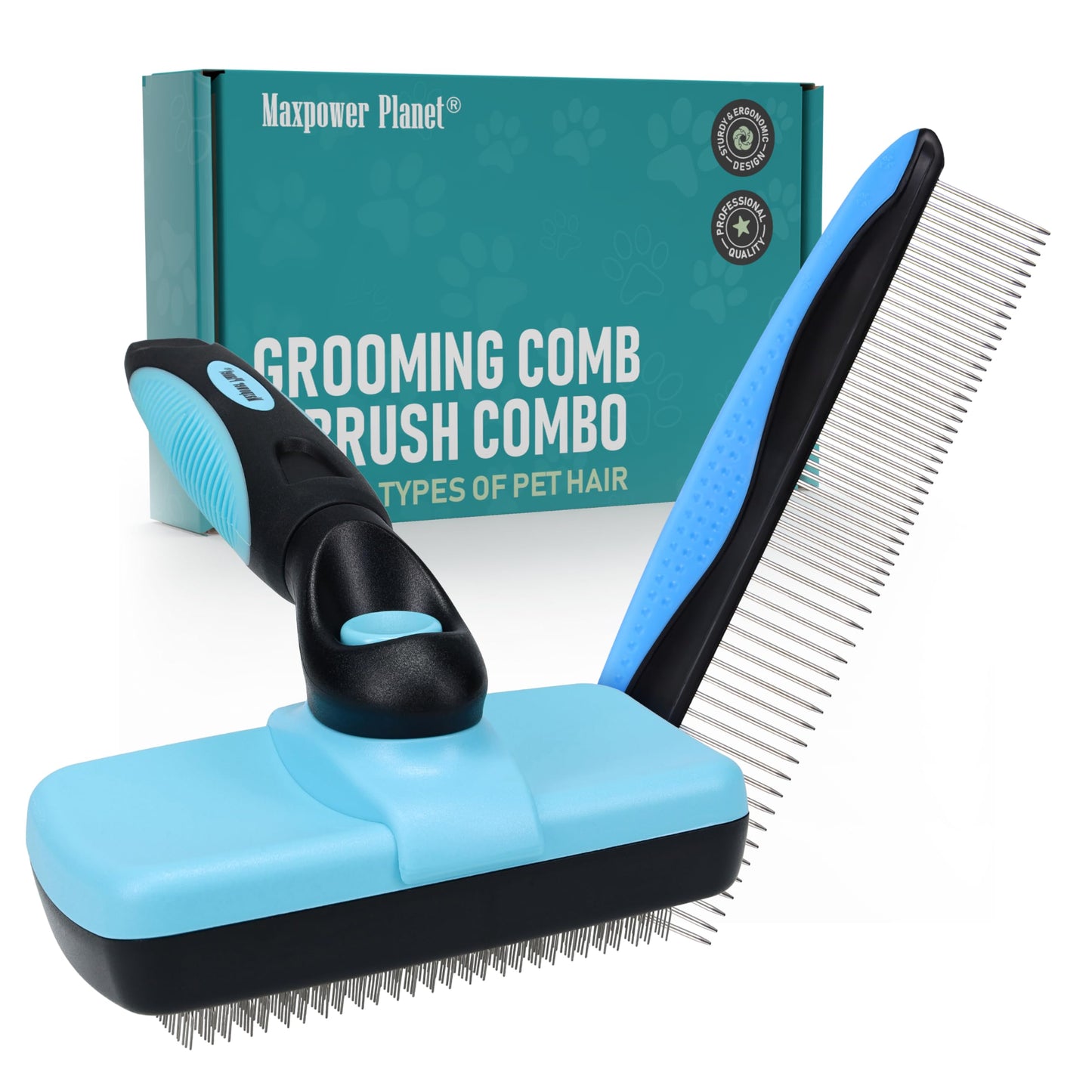 HOTMaxpower Planet Original Pet Grooming Rake - Double-Sided Deshedding Dematting Tool, Undercoat Rake for Dogs & Cats, Extra-Wide Dog Grooming Brush & Deshedder Comb for Long Hair, Reduces Shedding 95%
