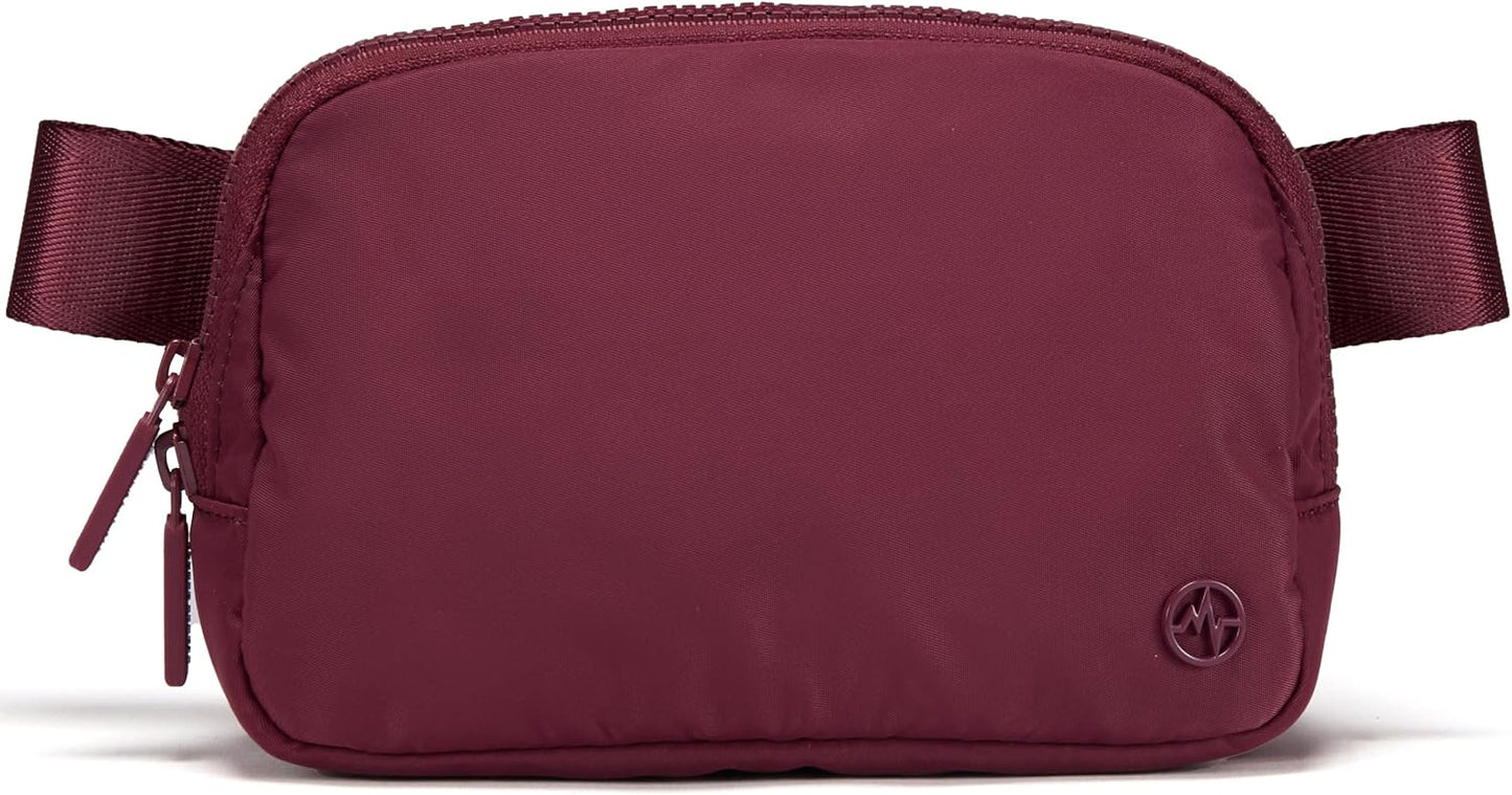 HOTPander Two Way Zipper Fanny Pack Nylon Everywhere Belt Bag for Women, Water Repellent Waist Packs, Crossbody Bags with Adjustable Strap (Red Merlot).