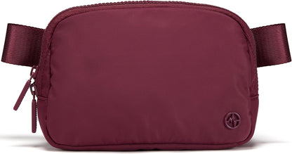 HOTPander Two Way Zipper Fanny Pack Nylon Everywhere Belt Bag for Women, Water Repellent Waist Packs, Crossbody Bags with Adjustable Strap (Red Merlot).