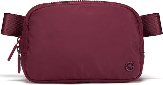 HOTPander Two Way Zipper Fanny Pack Nylon Everywhere Belt Bag for Women, Water Repellent Waist Packs, Crossbody Bags with Adjustable Strap (Red Merlot).