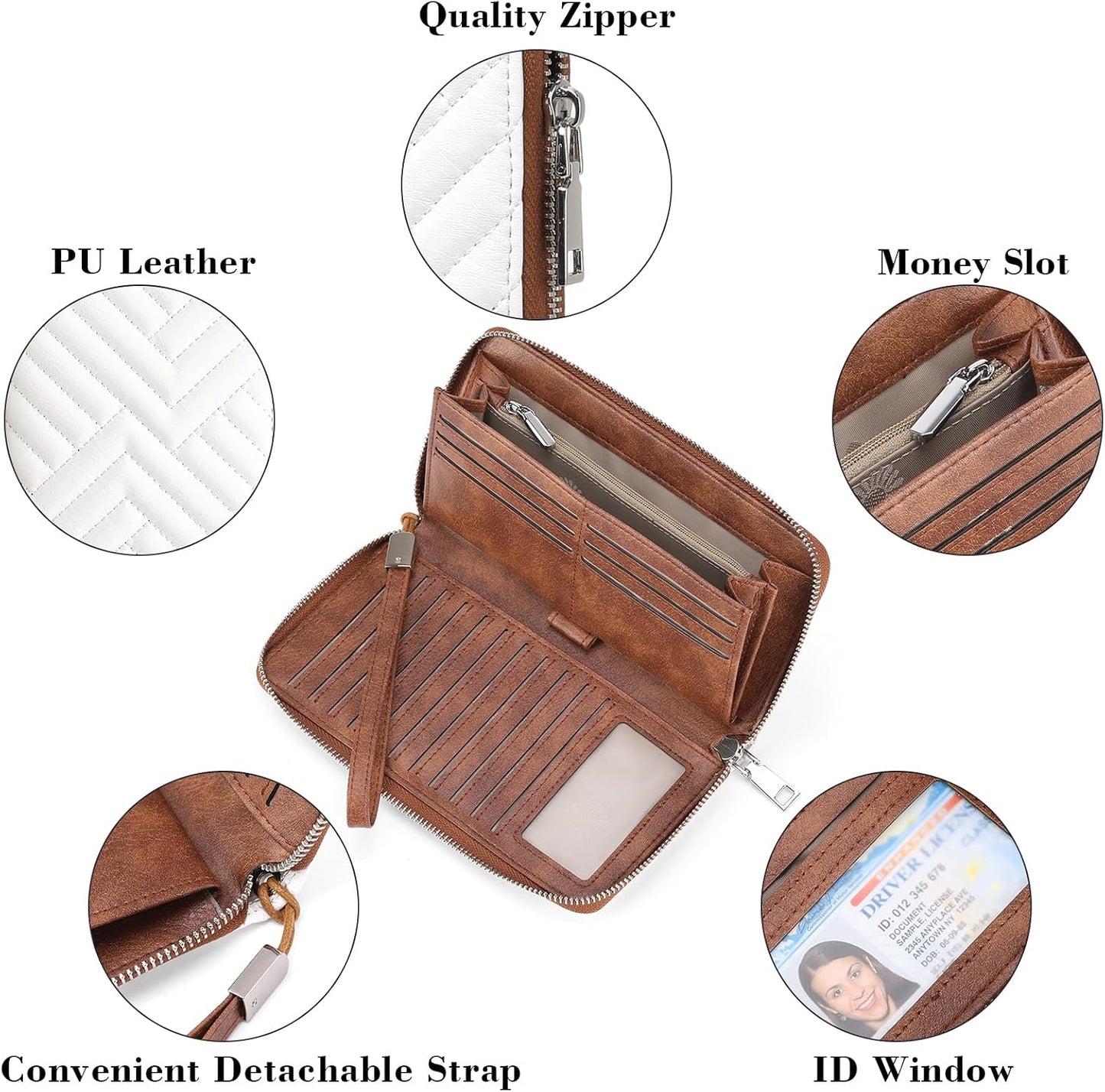HOTGOIACII Womens Wallet RFID Blocking Leather Large Capacity Long Purse Card Clutch Wristlet
