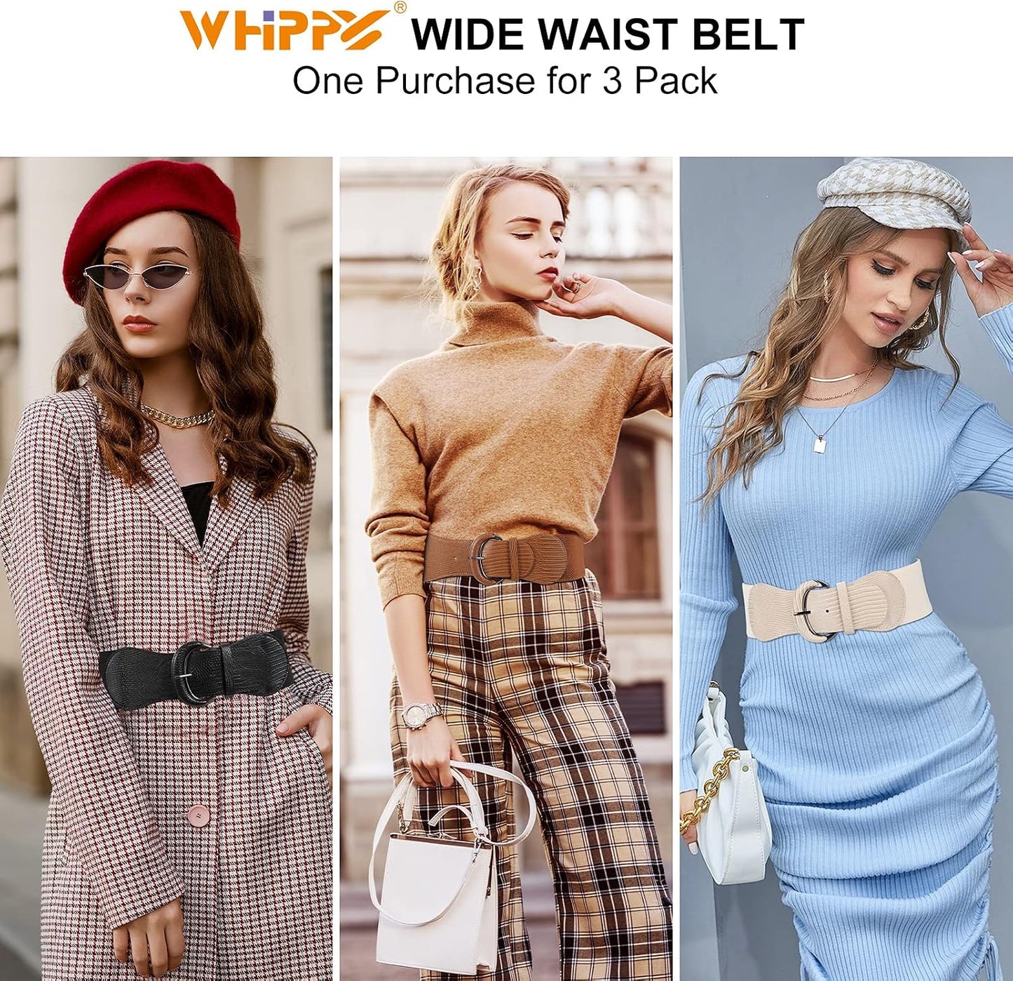 HOTWHIPPY 3 Pack 4 Pack Women Wide Elastic Waist Belt Vintage Stretchy Belt Waistband for Ladies Dresses