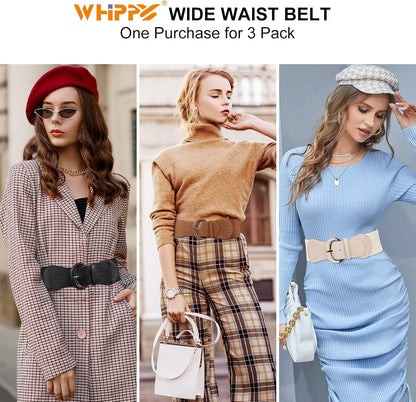 HOTWHIPPY 3 Pack 4 Pack Women Wide Elastic Waist Belt Vintage Stretchy Belt Waistband for Ladies Dresses
