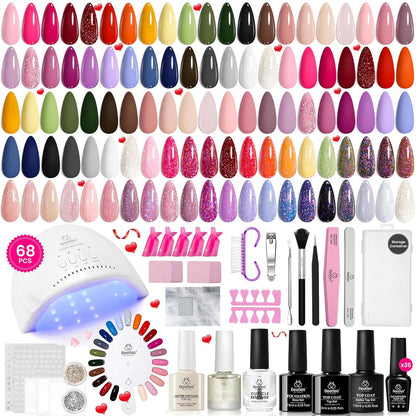 HOTBeetles Gel Nail Polish Kit with U V Light - 80Pcs 55 Colors Gel Nail Kit | Color Enchantment with Everything Base Top Coat Beginner Starter at Home Nails Kit Manicure DIY Salon Tools Gifts for Women