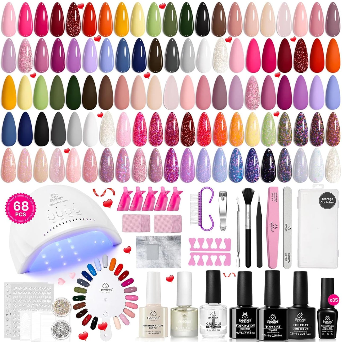 HOTBeetles Gel Nail Polish Kit with U V Light - 80Pcs 55 Colors Gel Nail Kit | Color Enchantment with Everything Base Top Coat Beginner Starter at Home Nails Kit Manicure DIY Salon Tools Gifts for Women
