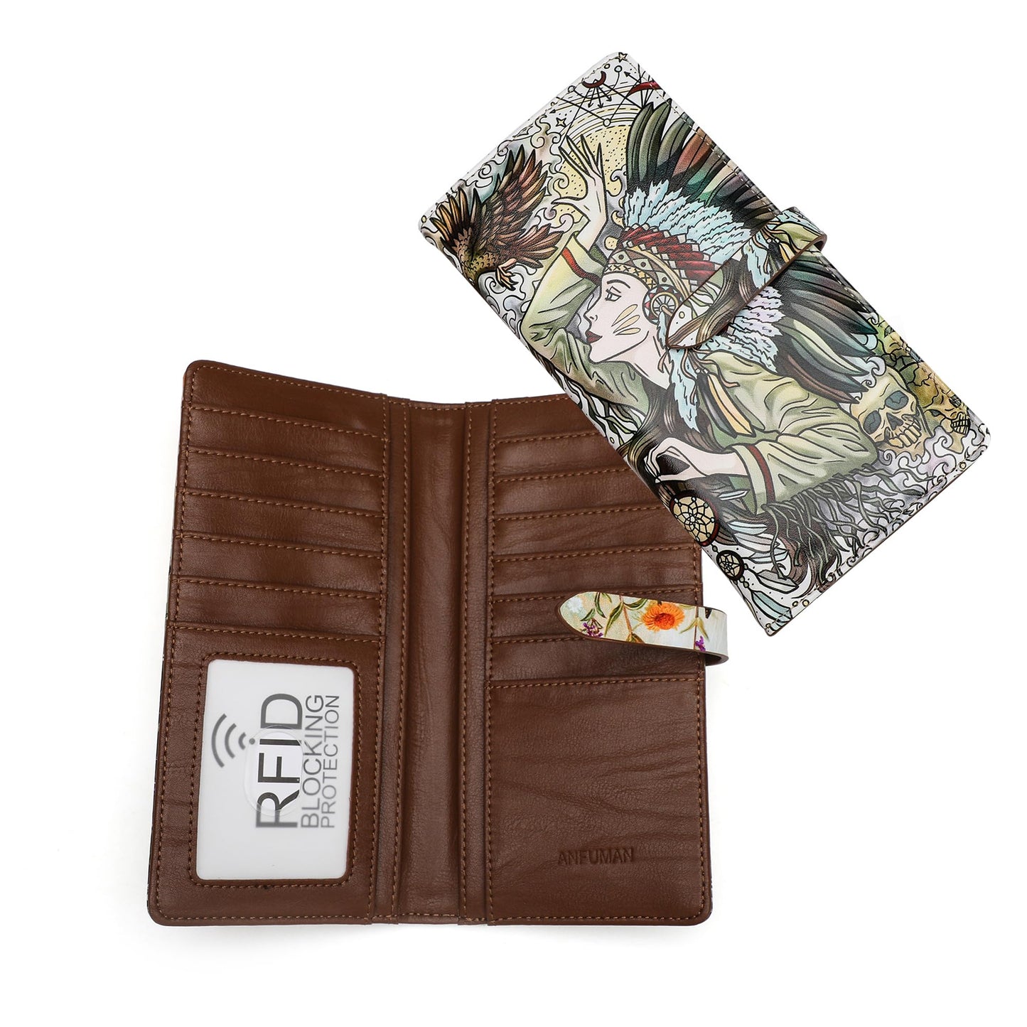 HOTSlim Wallets for Women Credit Card Holder RFID Bifold Clutch Long Ladies Billfold Wallets with Zipper Coin Pocket ID Window Fireworks
