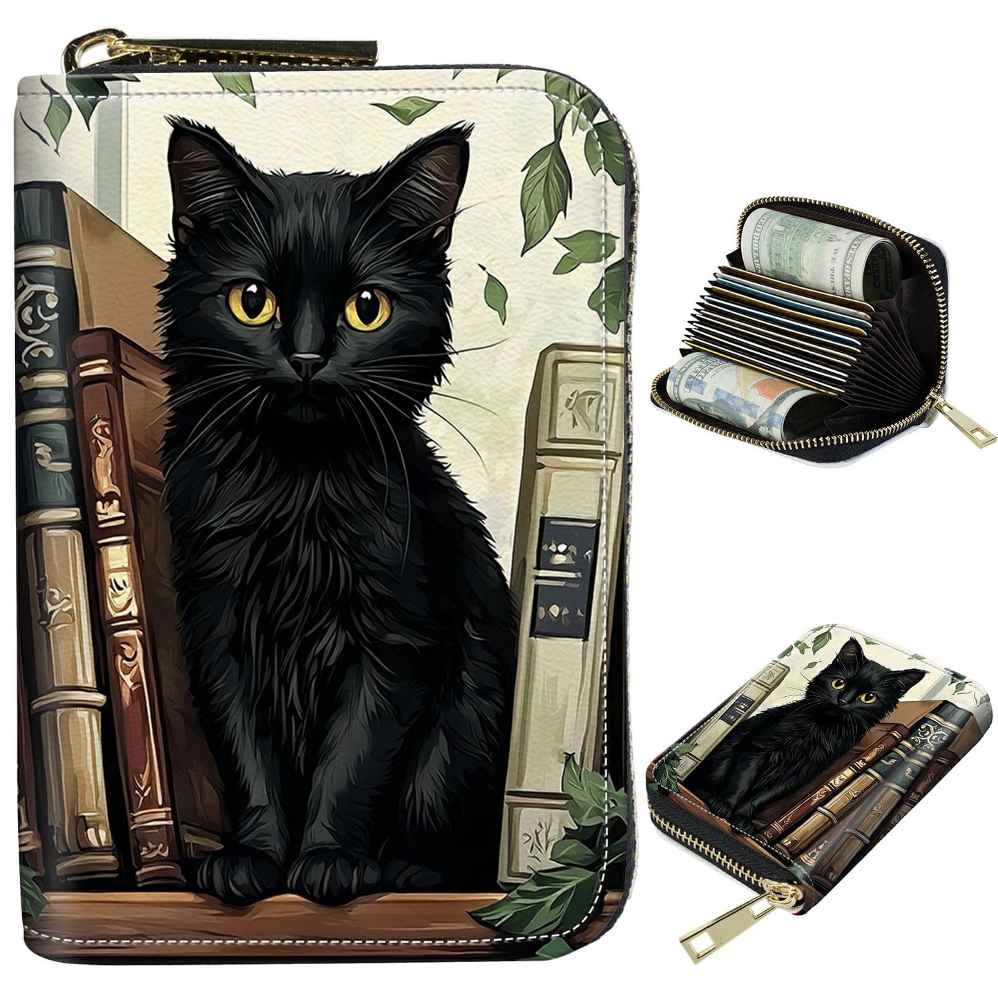 HOTCute Credit Card Holder with Zipper, Crow Skull RFID-Blocking Card Case Small Wallet for Women Men, Multi-slot Card Organizer Case Travel Accordion Wallet