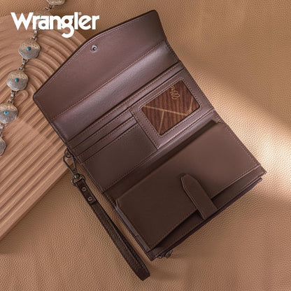 HOTMontana West X Wrangler Women's Wallets Large Wristlet for Woman Ladies Female Trifold Cash Wallet with Wrist Strap and Rfid Lining