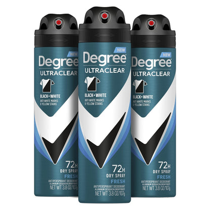 HOTDegree Men Antiperspirant Spray Black + White 3 Count Protects from Deodorant Stains Instantly Dry Spray Deodorant 3.8 oz