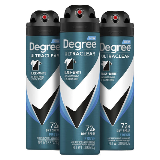 HOTDegree Men Antiperspirant Spray Black + White 3 Count Protects from Deodorant Stains Instantly Dry Spray Deodorant 3.8 oz