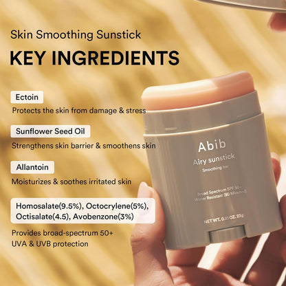 HOTAbib Airy Sunstick Protection Bar SPF50+ Broad Spectrum, Semi-Matte Sunscreen Stick for Oily & Combination Skin, No White Cast, Water-Resistant, Korean Sunscreen, 0.81 oz / 23 g