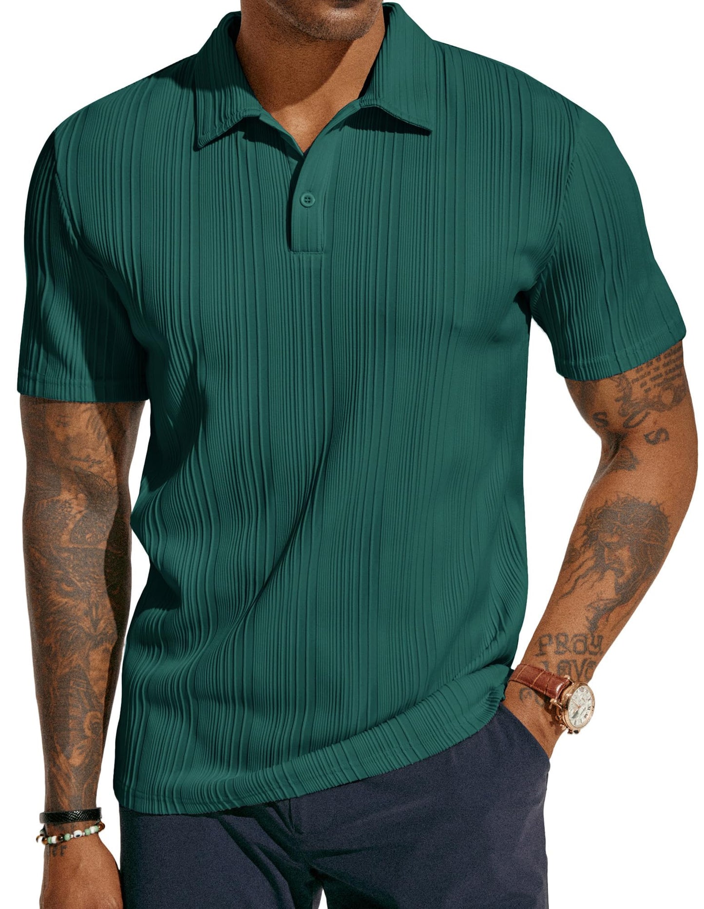 HOTPJ PAUL JONES Mens Polo Shirts Textured Knit Polo Stretchy Regular Fit Collared Golf Shirts