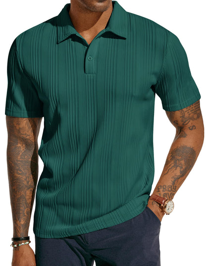 HOTPJ PAUL JONES Mens Polo Shirts Textured Knit Polo Stretchy Regular Fit Collared Golf Shirts