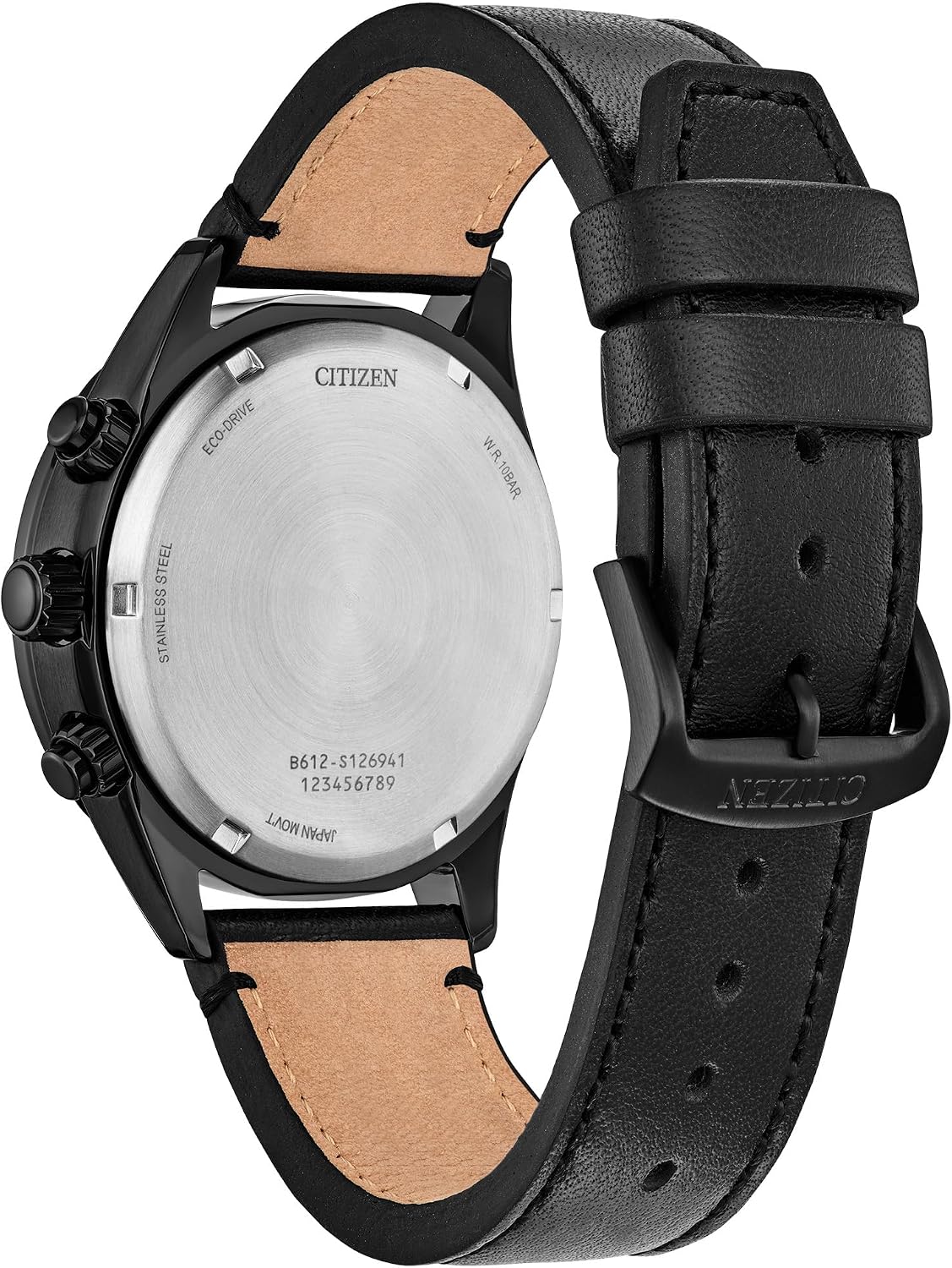 HOTCitizen Men's Eco-Drive Weekender Sport Casual, Black Stainless Steel Watch, Black Leather Strap, Chronograph (Model: CA0775-01E)