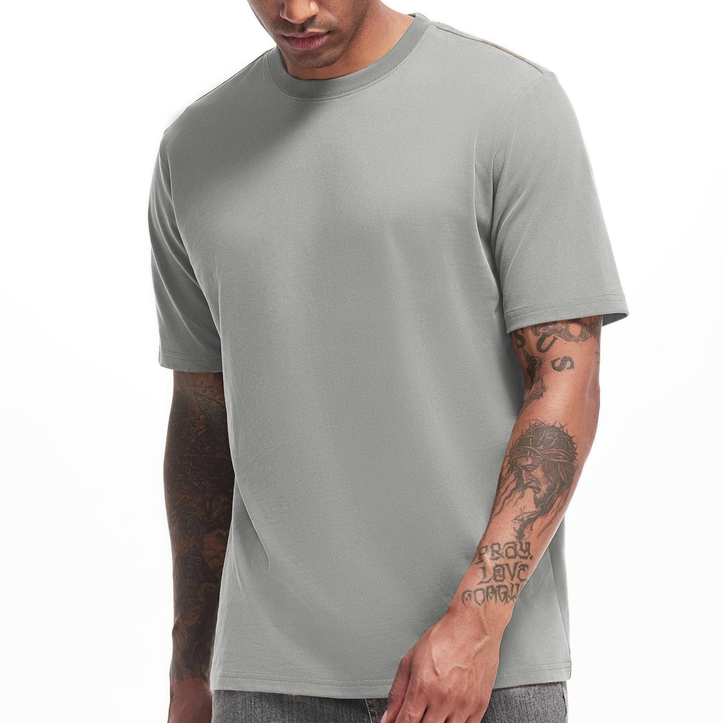 HOTVEIISAR Men's Heavy Weight Crew Neck T-Shirt Mens Premium Cotton Tee - Pre Shrunk S-3XL