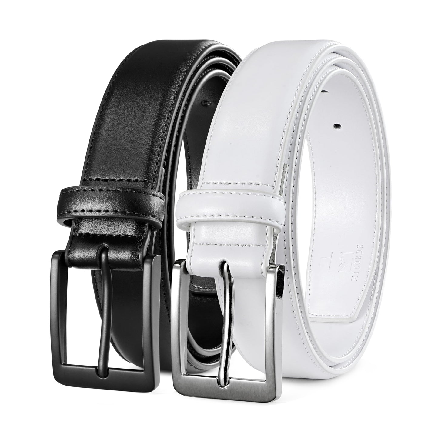 HOTMILORDE Men's Leather Dress Belt 2Pack, Handmade, Genuine Leather, Fashion & Classic Designs for Work Business and Casual