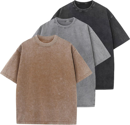 HOTMen's Cotton T-Shirts Oversized Unisex Short Sleeves Casual Loose Wash Solid Basic Tee Tops