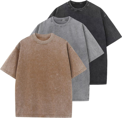 HOTMen's Cotton T-Shirts Oversized Unisex Short Sleeves Casual Loose Wash Solid Basic Tee Tops