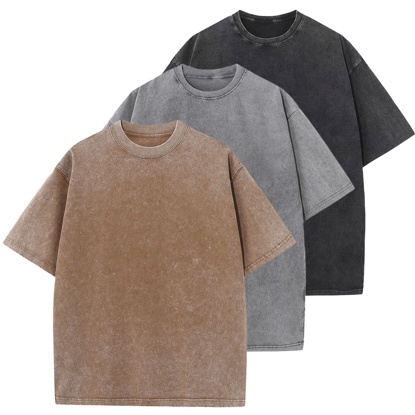 HOTMen's Cotton T-Shirts Oversized Unisex Short Sleeves Casual Loose Wash Solid Basic Tee Tops