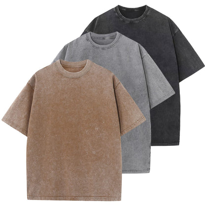 HOTMen's Cotton T-Shirts Oversized Unisex Short Sleeves Casual Loose Wash Solid Basic Tee Tops
