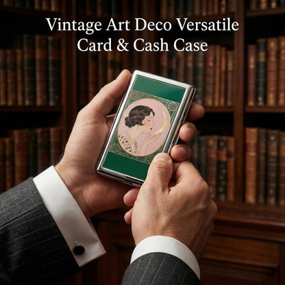 HOTVintage Art Deco Versatile Card & Cash Case, Slim Metal Wallet for Women Men Credit ID Business Cards (#A)