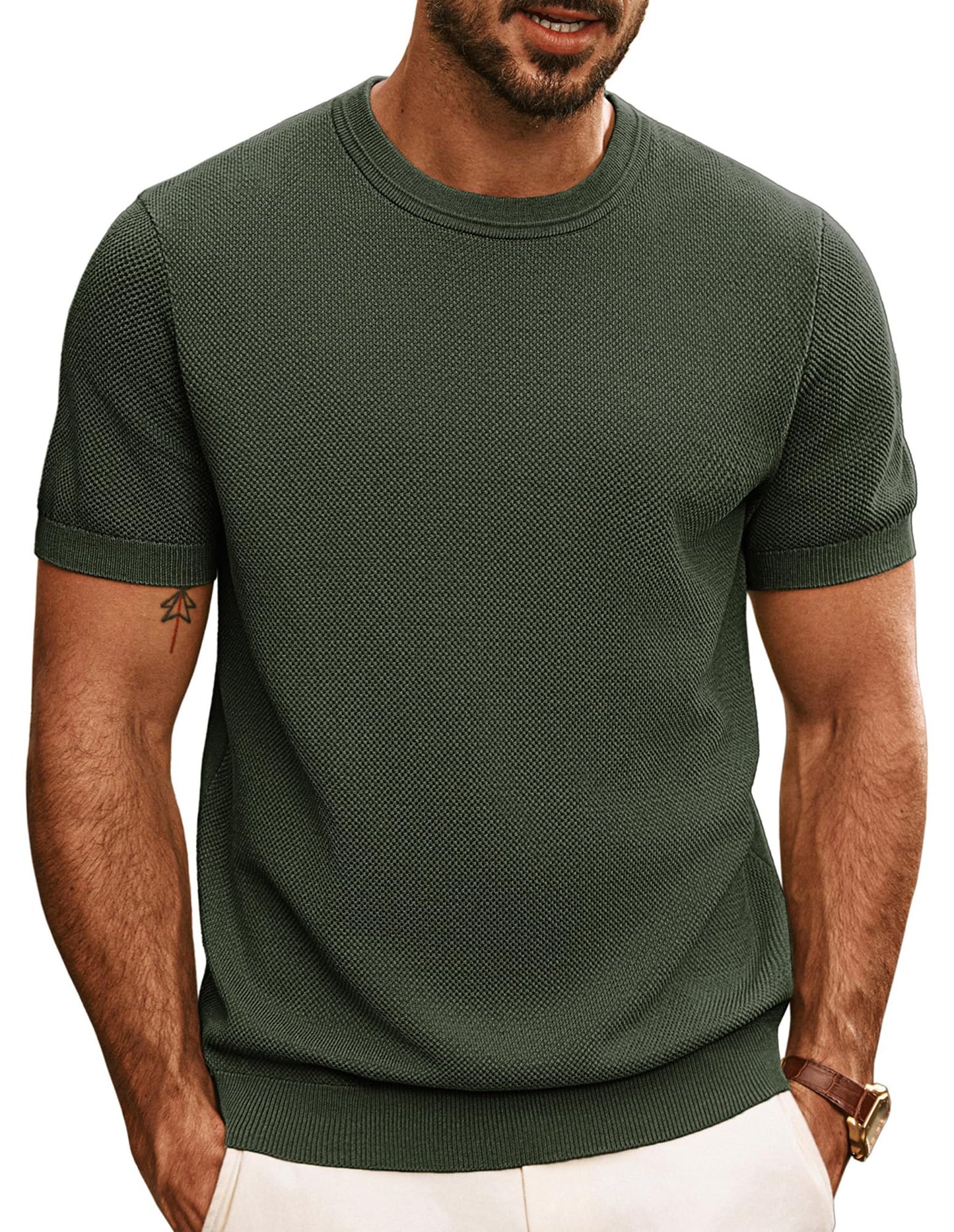 HOTPJ PAUL JONES Mens T Shirts Casual Knit Short Sleeve Tee | Crewneck, Textured Stretch T-Shirts, Lightweight, Comfortable, Breathable, Summer Clothing, Fashion, Classic, Vacation
