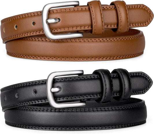 HOT2 Pack Leather Belts for Women Trendy, Women's Belts for Jeans Pants Dresses with Silver Buckle