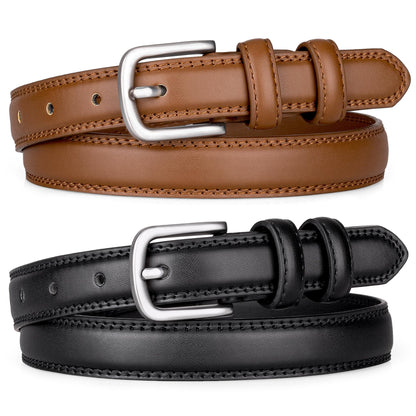 HOT2 Pack Leather Belts for Women Trendy, Women's Belts for Jeans Pants Dresses with Silver Buckle