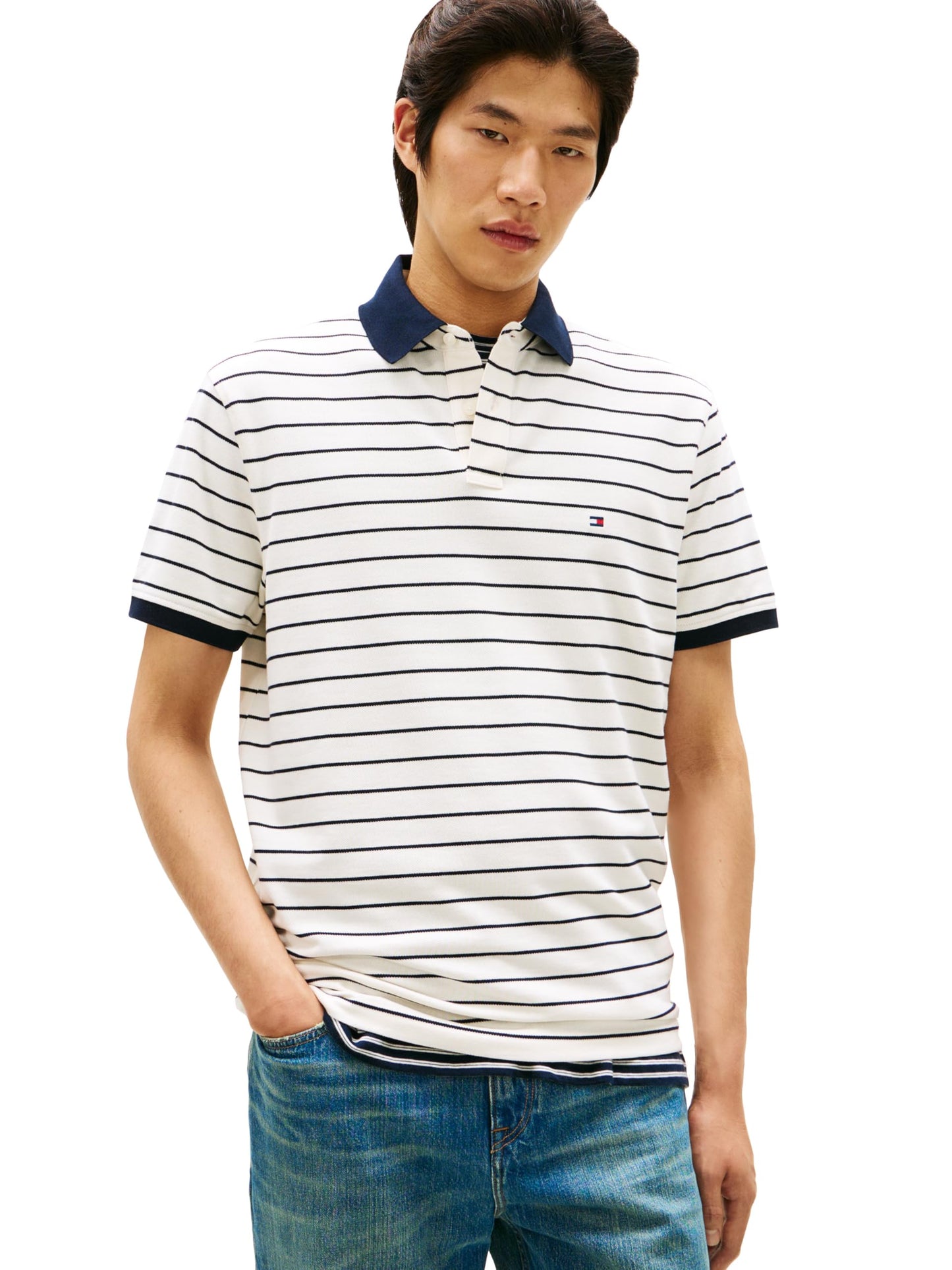 HOTTommy Hilfiger Men's Short Sleeve Polo Shirts in Classic Fit with Stretch and Organic Pique Cotton