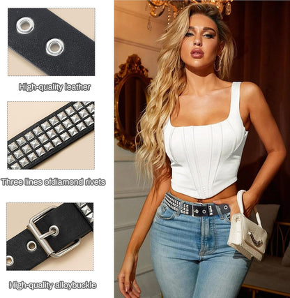 HOT3 Pcs Studded Belt, Y2K Belt EMO Goth Belts Punk Rock with Bullet belts for Women Men