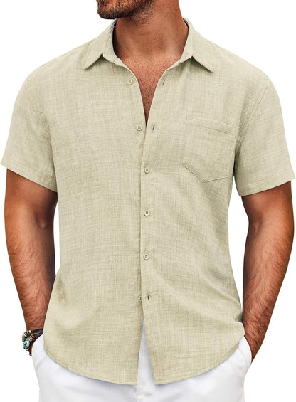 HOTCOOFANDY Mens Button Down Short Sleeve Shirt Casual Shirts Summer Beach Textured Shirts with Pocket