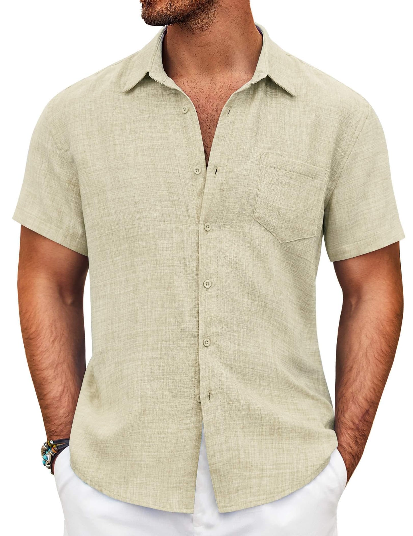 HOTCOOFANDY Mens Button Down Short Sleeve Shirt Casual Shirts Summer Beach Textured Shirts with Pocket