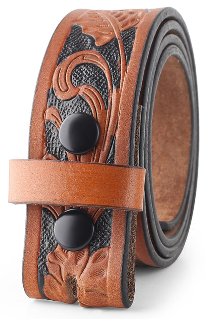 HOTF&L CLASSIC Western Belt without buckle for men – Full Grain Leather Cowboy Belts for jeans - One Piece Leather strap belt