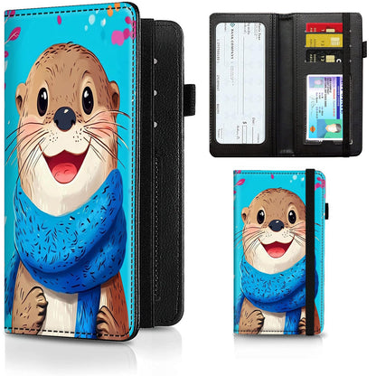 HOTCheckbook Cover for Men Women PU Leather Slim Check Book Holder Covers Wallet Case with Card Slots Duplicate Checks Card Pen Holder with RFID Blocking & Elastic Strap,Cute A Cat