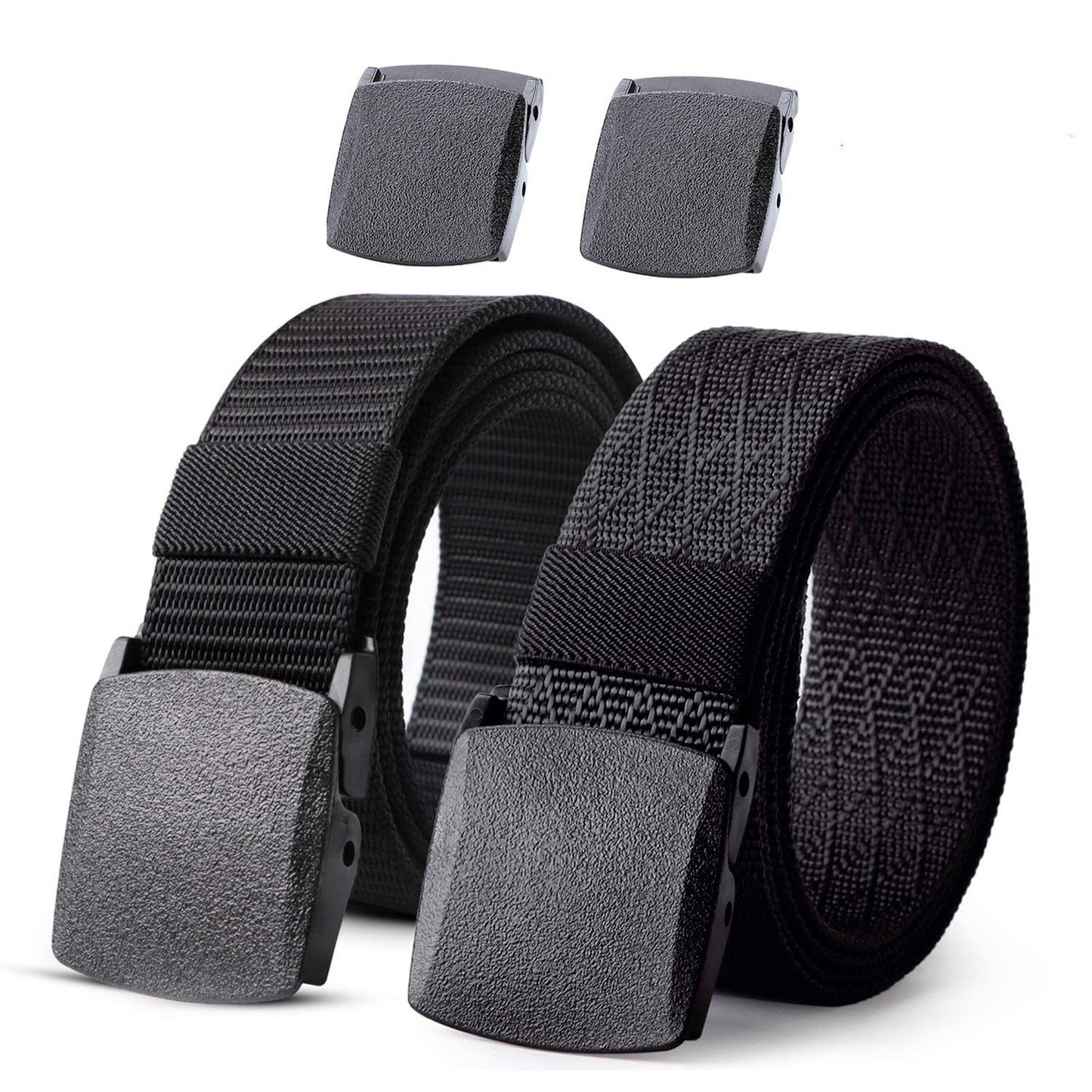 HOTJASGOOD 2 Pack Nylon Web Belt Outdoor Military Men’s Metal Free Belt with TSA Plastic Buckle