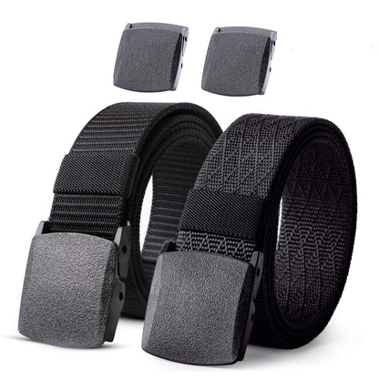 HOTJASGOOD 2 Pack Nylon Web Belt Outdoor Military Men’s Metal Free Belt with TSA Plastic Buckle