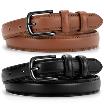 HOT2 Pack Leather Belts for Women Trendy, Women's Belts for Jeans Pants Dresses with Silver Buckle