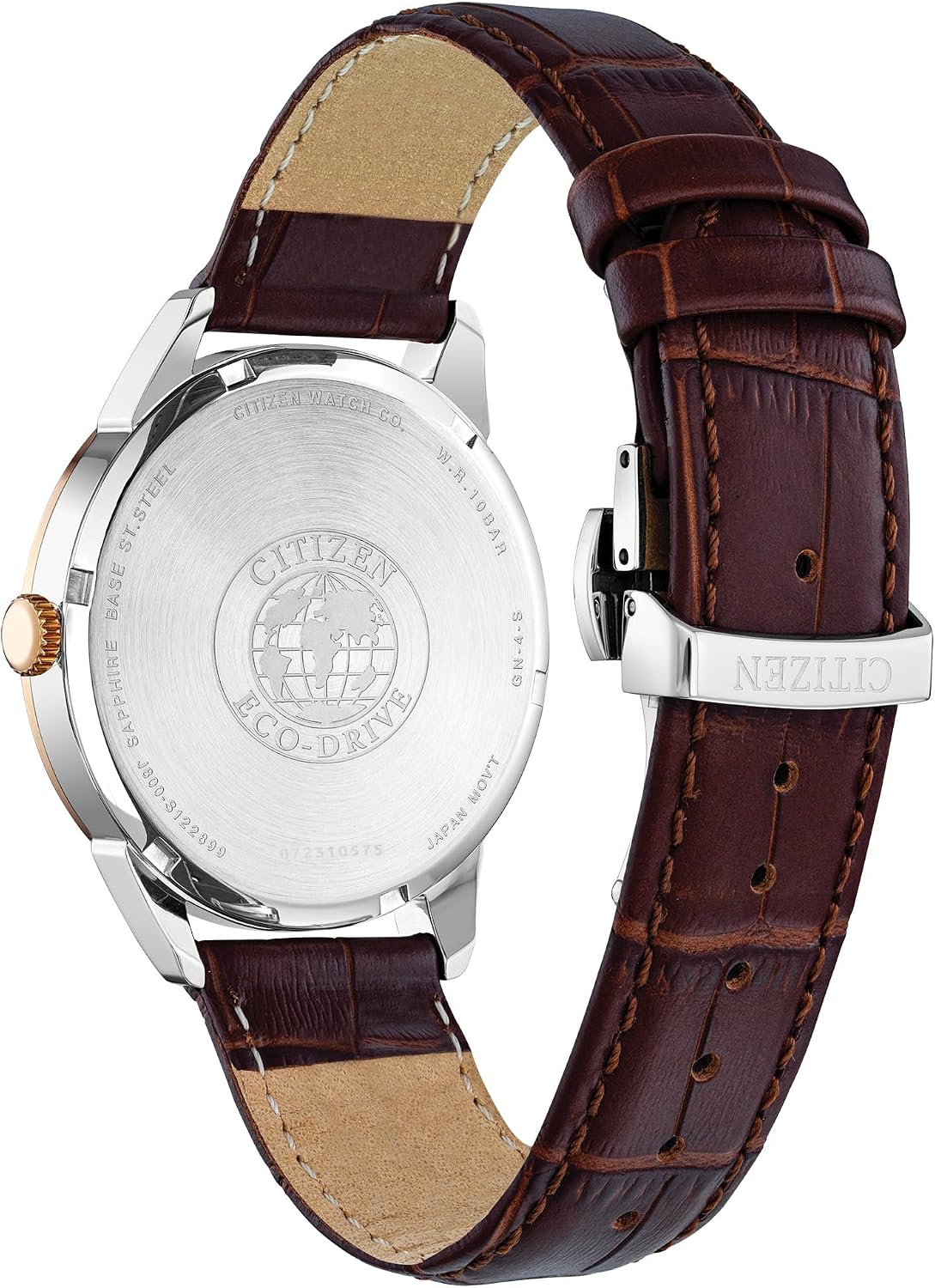 HOTCitizen Men's Eco-Drive Dress Classic Rolan, Brown Leather Strap, Navy Dial, 3 Hand, Day/Date (Model: AW0096-06L)