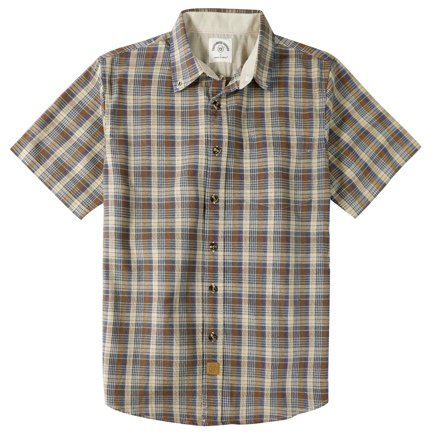 HOTDubinik® Mens Short Sleeve Button Down Shirts 100% Cotton Plaid Men's Casual Button-Down Shirts with Pocket