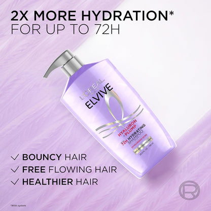 HOTL'Oreal Paris Elvive Hyaluron Plump Shampoo and Conditioner Set for Dry, Dehydrated Hair, 72H Hydrating Hair Care, Infused with Hyaluronic Acid Complex, 53 Fl Oz Set