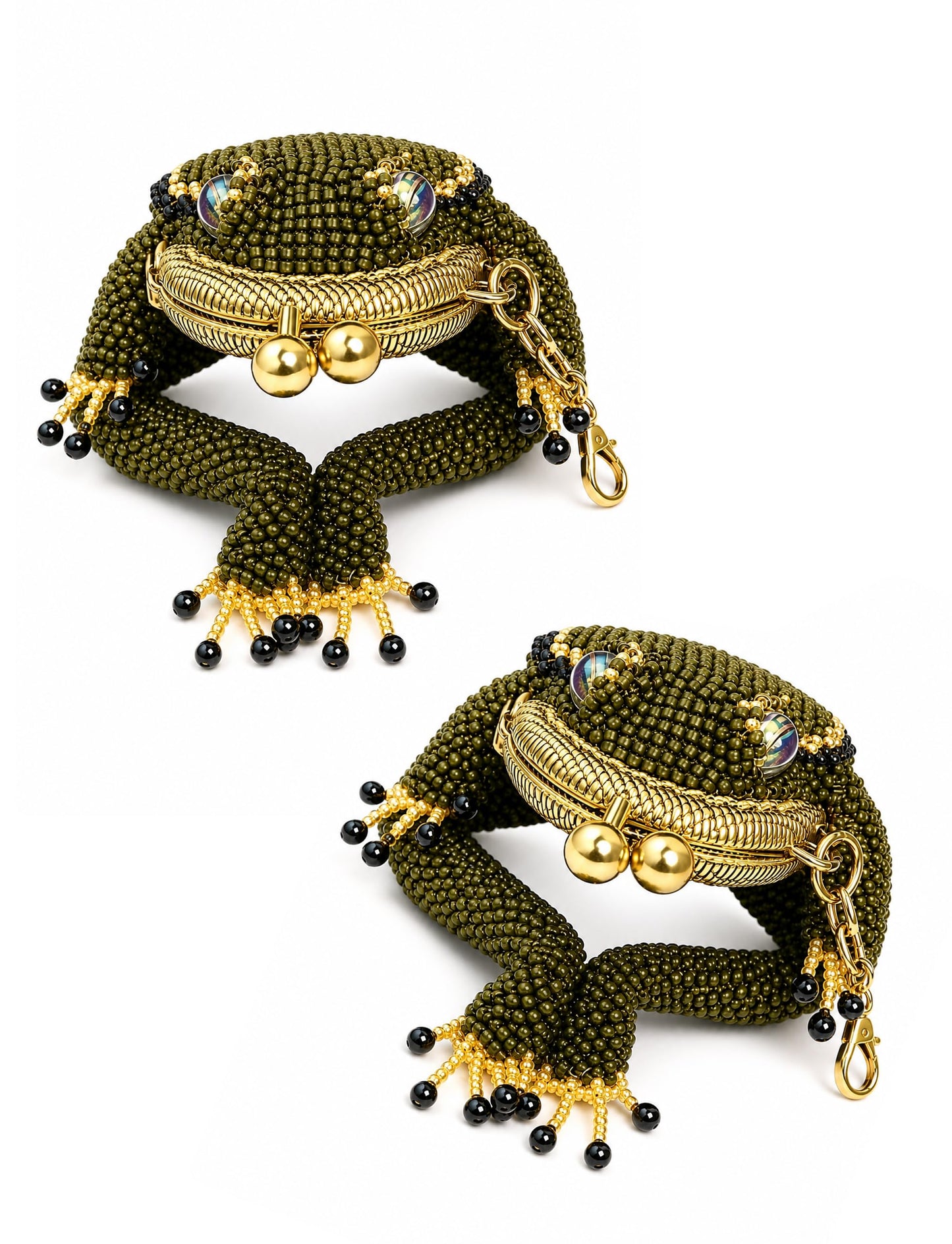 HOTFrog Coin Purse, Beaded Kiss Lock Keychain Pouch with Lucky Toad Design (2 PCS)