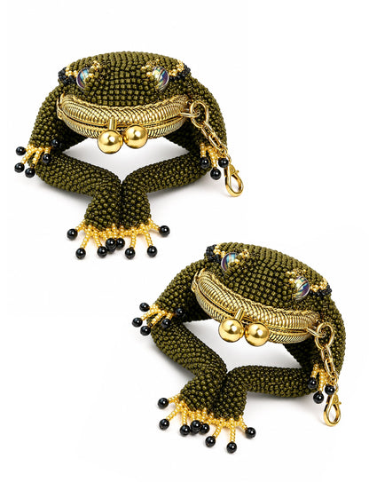 HOTFrog Coin Purse, Beaded Kiss Lock Keychain Pouch with Lucky Toad Design (2 PCS)