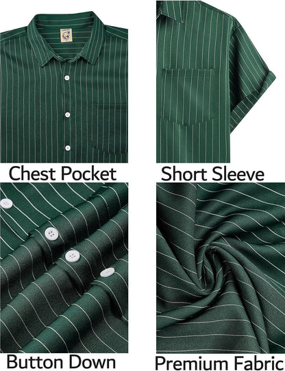 HOTHardaddy Men's Casual Striped Shirts Button Down Short Sleeve Blouse Summer Hawaiian Shirt