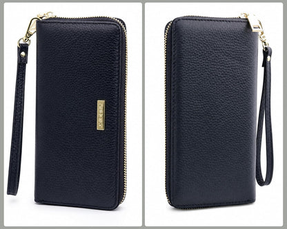 HOTANDOILT Womens RFID Blocking Genuine Leather Zip Around Wallets Large Cell Phone Holder Clutch Travel Purse Wristlet (Black)